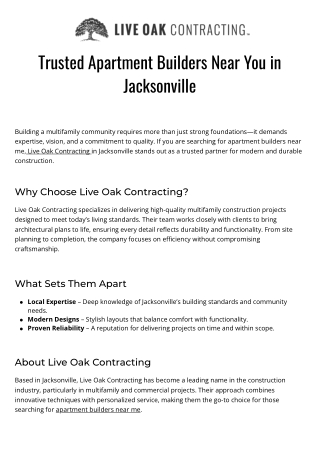 Apartment Builders Near Me  Live Oak Contracting Jacksonville