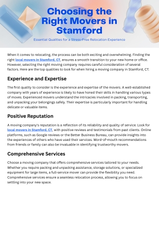 Top Qualities to Look for in Local Movers in Stamford, CT