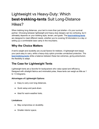 Lightweight vs Heavy-Duty: Which best-trekking-tents Suit Long-Distance Hikes