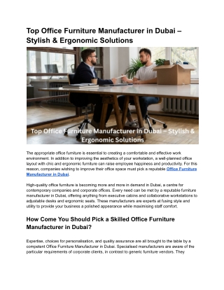Top Office Furniture Manufacturer in Dubai – Stylish & Ergonomic Solutions