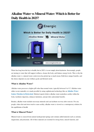 Alkaline Water vs Mineral Water - Which is Better for Daily Health in 2025 - Alkaline Water Ionizer Machine In Hyderabad
