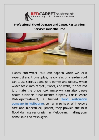 Professional Flood Damage and Carpet Restoration Services in Melbourne
