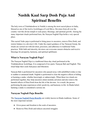 Nashik Kaal Sarp Dosh Puja And Spiritual Benefits