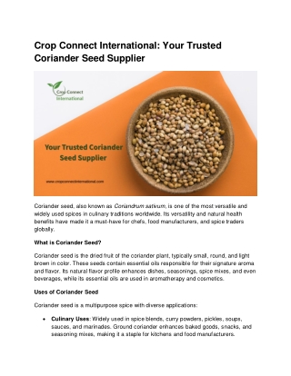 Crop Connect International Your Trusted Coriander Seed Supplier