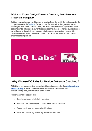 DQ Labs_ Expert Design Entrance Coaching & Architecture Classes in Bangalore