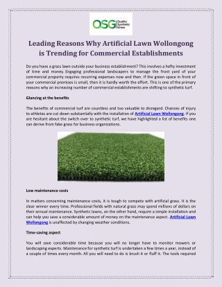 Leading Reasons Why Artificial Lawn Wollongong Is Trending For Commercial Establishments