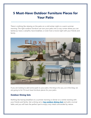 5 Must-Have Outdoor Furniture Pieces for Your Patio