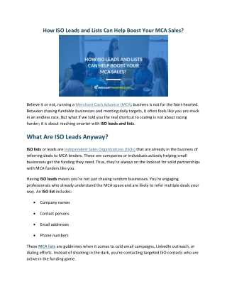 How ISO Leads and Lists Can Help Boost Your MCA Sales