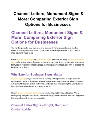 Channel Letters, Monument Signs & More_ Comparing Exterior Sign Options for Businesses