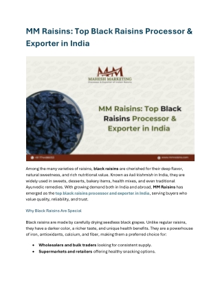 Top Black Raisins Processor & Exporter in India