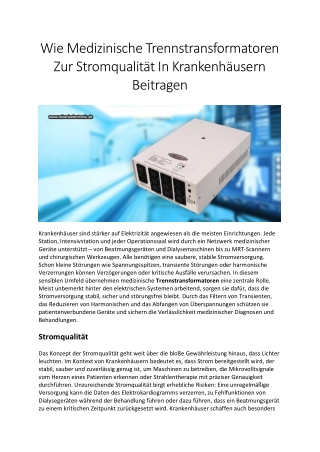 Wie Medizinische Trennstransformatoren Zur Stromqualität In Krankenhäusern Beitr