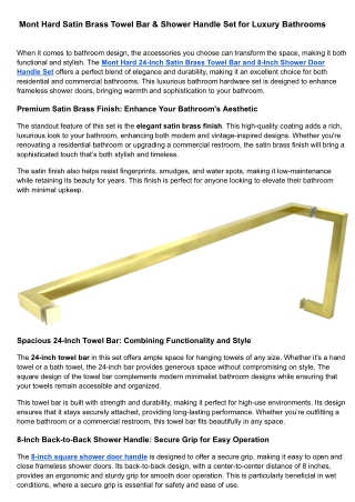 Mont Hard Satin Brass Towel Bar & Shower Handle Set for Luxury Bathrooms