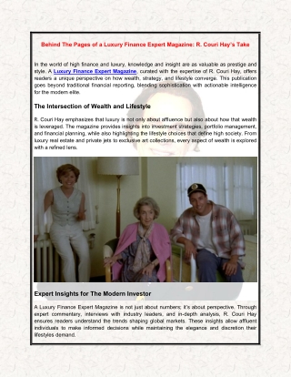 Behind The Pages of a Luxury Finance Expert Magazine - R. Couri Hay’s Take