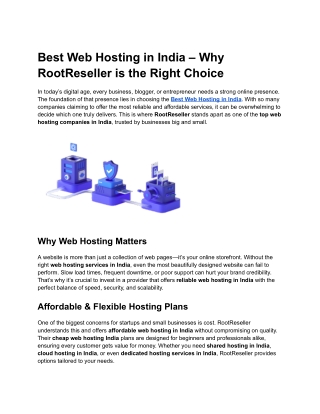 Best Web Hosting in India – Why RootReseller is the Right Choice