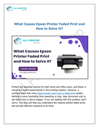What Causes Epson Printer Faded Print and How to Solve It