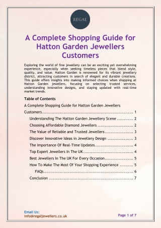 A Complete Shopping Guide for Hatton Garden jewellers