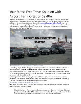 Your Stress Free Travel Solution with Airport Transportation Seattle