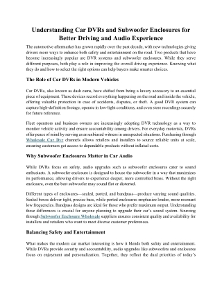 Understanding Car DVRs and Subwoofer Enclosures for Better Driving and Audio Experience