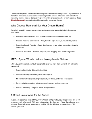 Residential Sites in Ramohalli
