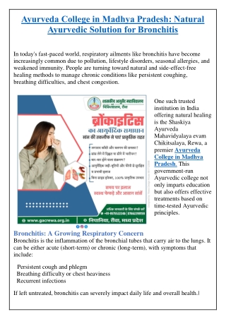 Ayurveda College in Madhya Pradesh: Natural Ayurvedic Solution for Bronchitis