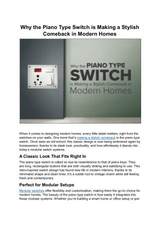 Why the Piano Type Switch is Making a Stylish Comeback in Modern Homes