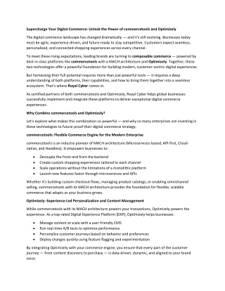 Supercharge Your Digital Commerce - Unlock the Power of commercetools and Optimizely with Royal Cyber