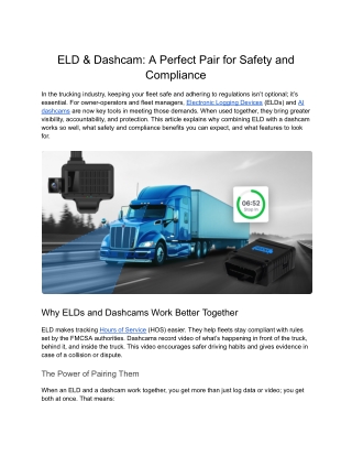 ELD & Dashcam: A Perfect Pair for Safety and Compliance
