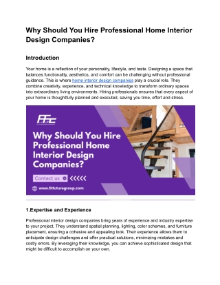 Why Should You Hire Professional Home Interior Design Companies