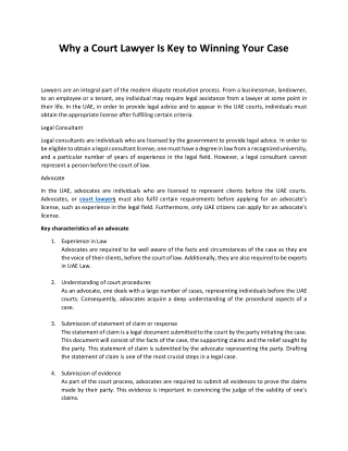 Why a Court Lawyer Is Key to Winning Your Case