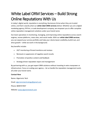 White Label ORM Services – Build Strong Online Reputations With Us