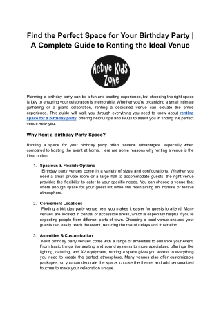 Find the Perfect Space for Your Birthday Party | Book Now and Celebrate in Style