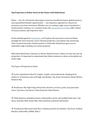 Top Properties in Dubai Invest in the Future with HubzClassic