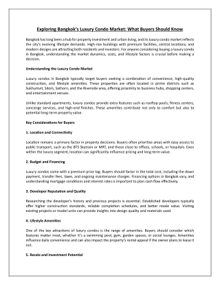 Exploring Bangkok’s Luxury Condo Market: What Buyers Should Know