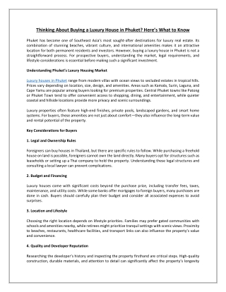 Thinking About Buying a Luxury House in Phuket? Here’s What to Know