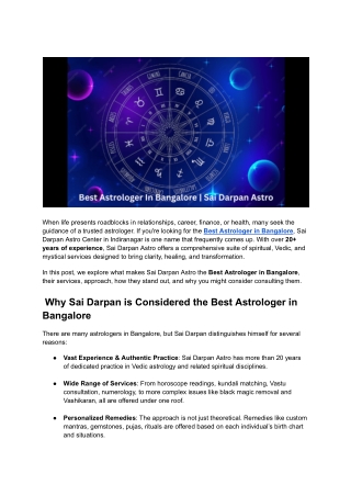 Best Astrologer in Bangalore_ A Deep Dive into Sai Darpan Astro