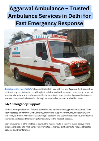 Aggarwal Ambulance – Trusted Ambulance Services in Delhi for Fast Emergency Response