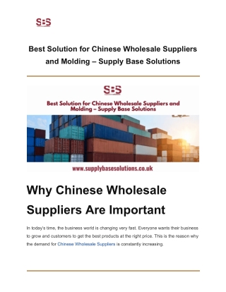 Best Solution for China Wholesale Suppliers and Molding – Supply Base Solutions
