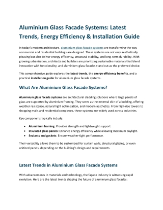 Aluminium Glass Facade Systems Latest Trends, Energy Efficiency & Installation Guide