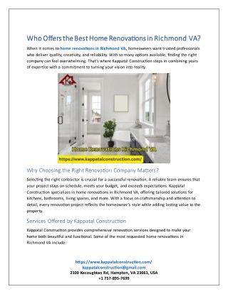 Who Offers the Best Home Renovations in Richmond VA?