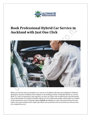 Book Professional Hybrid Car Service in Auckland with Just One Click