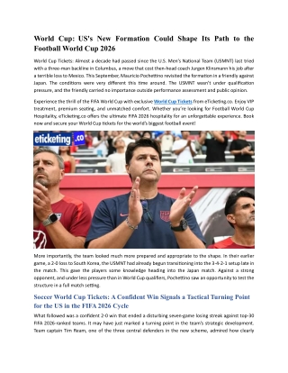 World Cup: US's New Formation Could Shape Its Path to the Football World Cup 2026