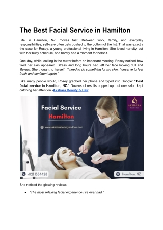 The Best Facial Service in Hamilton