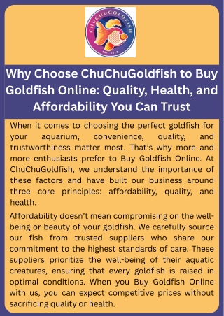 Why Choose ChuChuGoldfish to Buy Goldfish Online Quality, Health, and Affordability You Can Trust