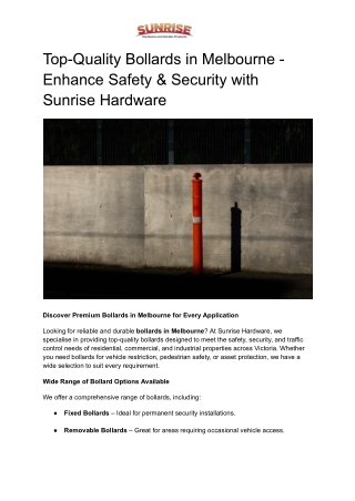 Top-Quality Bollards in Melbourne - Enhance Safety & Security with Sunrise Hardware
