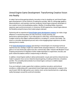 Unreal Engine Game Development: Transforming Creative Vision into Reality