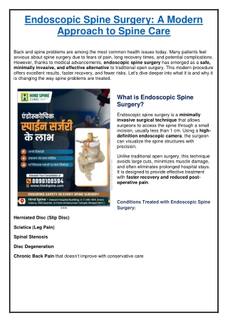 Endoscopic Spine Surgery - Hind Spine Clinic