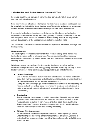 5 Mistakes New Stock Traders Make and How to Avoid Them