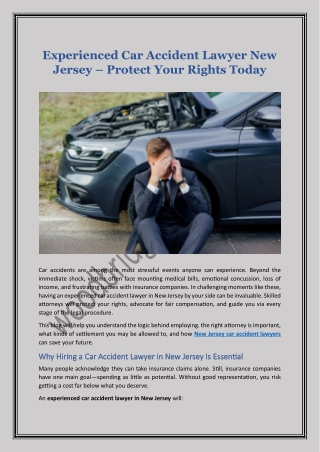 Experienced Car Accident Lawyer New Jersey – Protect Your Rights Today