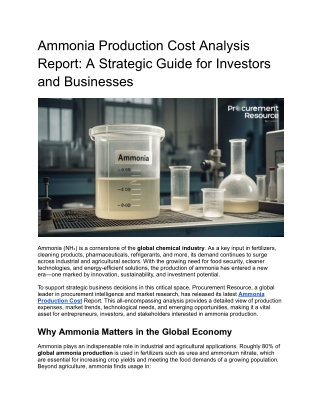 Ammonia Production Cost Analysis Report A Strategic Guide for Investors and Businesses