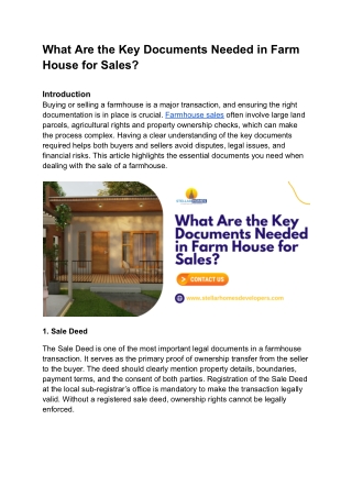 What Are the Key Documents Needed in Farm House for Sales